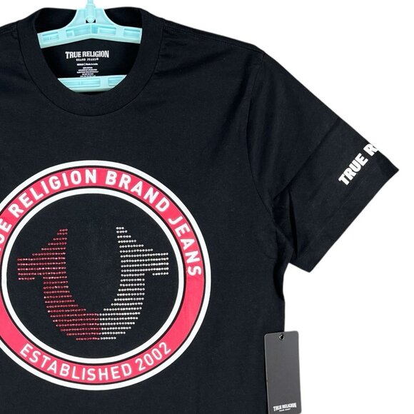 True Religion Men's Jet Black Strike Embellished Short Sleeve T-shirt Medium NWT - Picture 5 of 12